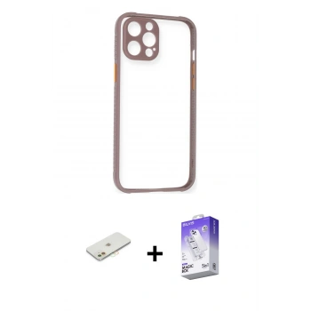 MARSİLYAN™- iPhone 12 Kılıf Nova Asil Özel Seri - Siyah Bilvis 5in1 3D Magic Cam Ekran Koruyucu + Renkli Kamera Lens Koruma Cam - TU