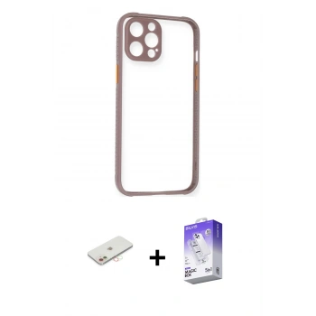 MARSİLYAN™- iPhone 12 Kılıf Nova Asil Özel Seri - Siyah Bilvis 5in1 3D Magic Cam Ekran Koruyucu + Renkli Kamera Lens Koruma Cam - YL