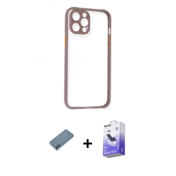 MARSİLYAN™- iPhone 12 Kılıf Nova Asil Özel Seri - Siyah Bilvis 5in1 5D Magic Hayalet Cam Ekran Koruyucu + Shine Kamera Lens Koruma Cam - MI