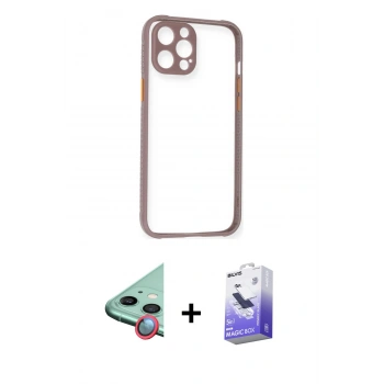 MARSİLYAN™- iPhone 12 Kılıf Nova Asil Özel Seri - Siyah Bilvis 5in1 5D Magic Hayalet Cam Ekran Koruyucu + Raze Metal Kamera Lens - KI