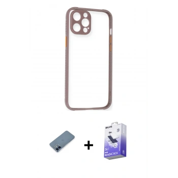 MARSİLYAN™- iPhone 12 Kılıf Nova Asil Özel Seri - Siyah Bilvis 5in1 5D Magic Hayalet Cam Ekran Koruyucu + Metal Kamera Lens Koruma Cam - MI