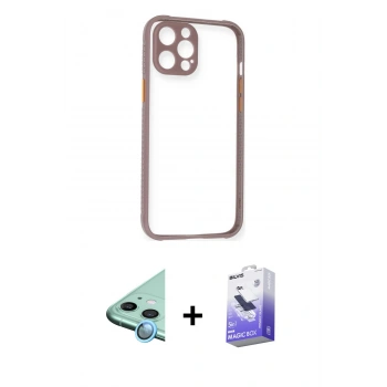 MARSİLYAN™- iPhone 12 Kılıf Nova Asil Özel Seri - Siyah Bilvis 5in1 5D Magic Hayalet Cam Ekran Koruyucu + Raze Metal Kamera Lens - MI