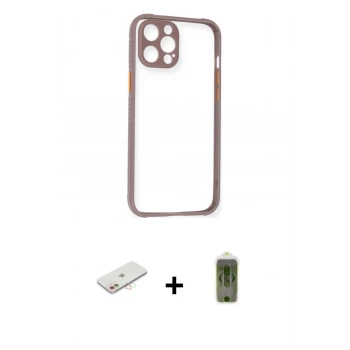 MARSİLYAN™- iPhone 12 Kılıf Nova Asil Özel Seri - Siyah Joko Magic 5D Hayalet Cam + Renkli Kamera Lens Koruma Cam - YL