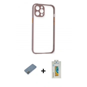 MARSİLYAN™- iPhone 12 Kılıf Nova Asil Özel Seri - Siyah Polymer Nano Ekran Koruyucu + Metal Kamera Lens Koruma Cam - AKYL