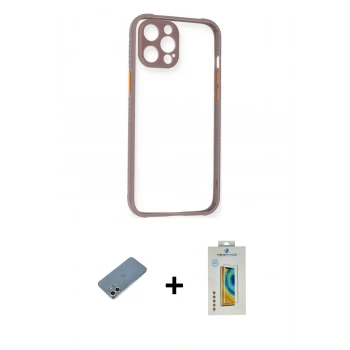 MARSİLYAN™- iPhone 12 Kılıf Nova Asil Özel Seri - Siyah Polymer Nano Ekran Koruyucu + Shine Kamera Lens Koruma Cam - GS