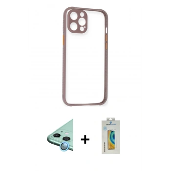 MARSİLYAN™- iPhone 12 Kılıf Nova Asil Özel Seri - Siyah Polymer Nano Ekran Koruyucu + Raze Metal Kamera Lens - MI