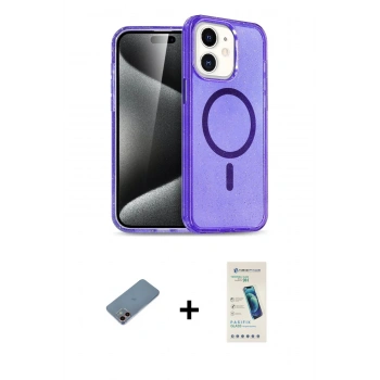 MARSİLYAN™- iPhone 12 Kılıf Nova Asil Prime - Şeffaf Pasifik Cam Ekran Koruyucu + Shine Kamera Lens Koruma Cam - PE