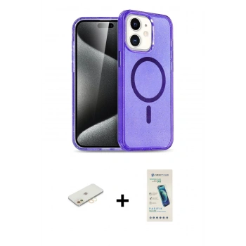 MARSİLYAN™- iPhone 12 Kılıf Nova Asil Prime - Şeffaf Pasifik Cam Ekran Koruyucu + Renkli Kamera Lens Koruma Cam - SI