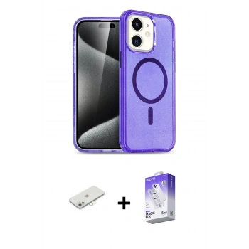 MARSİLYAN™- iPhone 12 Kılıf Nova Asil Prime - Siyah Bilvis 5in1 3D Magic Cam Ekran Koruyucu + Renkli Kamera Lens Koruma Cam - SI