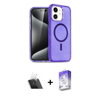 MARSİLYAN™- iPhone 12 Kılıf Nova Asil Prime - Siyah Bilvis 5in1 3D Magic Cam Ekran Koruyucu + Kamera Lens Koruma Cam - SF