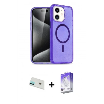 MARSİLYAN™- iPhone 12 Kılıf Nova Asil Prime - Siyah Bilvis 5in1 3D Magic Cam Ekran Koruyucu + Rainbow Kamera Lens Koruma Cam - YL