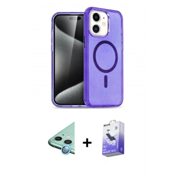MARSİLYAN™- iPhone 12 Kılıf Nova Asil Prime - Siyah Bilvis 5in1 5D Magic Hayalet Cam Ekran Koruyucu + Raze Metal Kamera Lens - MI