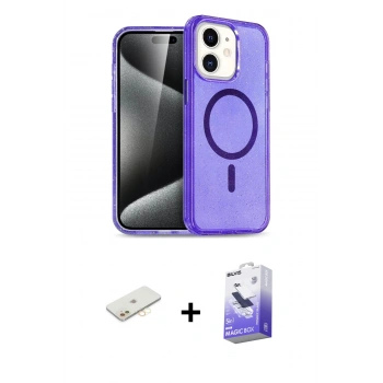 MARSİLYAN™- iPhone 12 Kılıf Nova Asil Prime - Siyah Bilvis 5in1 5D Magic Hayalet Cam Ekran Koruyucu + Renkli Kamera Lens Koruma Cam - SI