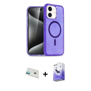 MARSİLYAN™- iPhone 12 Kılıf Nova Asil Prime - Siyah Bilvis 5in1 5D Magic Hayalet Cam Ekran Koruyucu + Rainbow Kamera Lens Koruma Cam - YL
