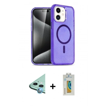 MARSİLYAN™- iPhone 12 Kılıf Nova Asil Prime - Siyah Polymer Nano Ekran Koruyucu + Raze Metal Kamera Lens - MI