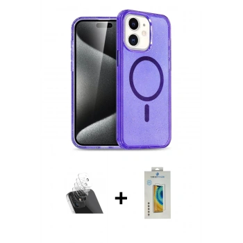 MARSİLYAN™- iPhone 12 Kılıf Nova Asil Prime - Siyah Polymer Nano Ekran Koruyucu + Kamera Lens Koruma Cam - SF