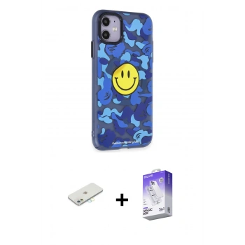 MARSİLYAN™- iPhone 12 Kılıf Nova Doku Koleksiyonu - Siyah Bilvis 5in1 3D Magic Cam Ekran Koruyucu + Renkli Kamera Lens Koruma Cam - SI