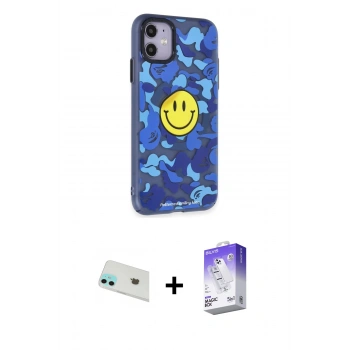 MARSİLYAN™- iPhone 12 Kılıf Nova Doku Koleksiyonu - Siyah Bilvis 5in1 3D Magic Cam Ekran Koruyucu + Rainbow Kamera Lens Koruma Cam - YL