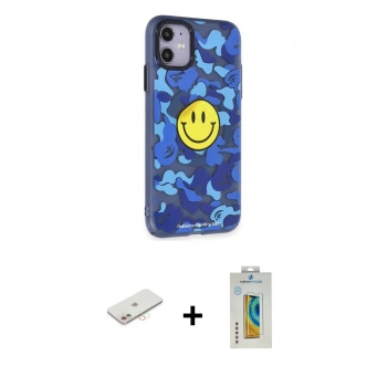 MARSİLYAN™- iPhone 12 Kılıf Nova Doku Koleksiyonu - Siyah Polymer Nano Ekran Koruyucu + Renkli Kamera Lens Koruma Cam - YL