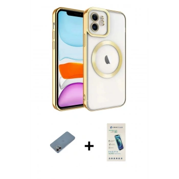 MARSİLYAN™- iPhone 12 Kılıf Nova Işık Özel Seri - Şeffaf Pasifik Cam Ekran Koruyucu + Shine Kamera Lens Koruma Cam - GI