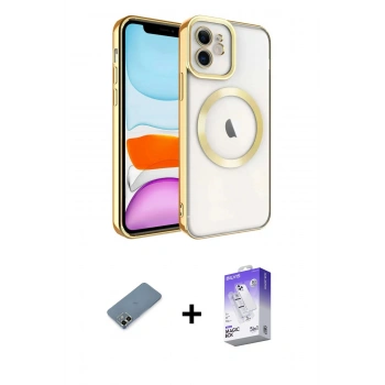 MARSİLYAN™- iPhone 12 Kılıf Nova Işık Özel Seri - Siyah Bilvis 5in1 3D Magic Cam Ekran Koruyucu + Metal Kamera Lens Koruma Cam - AKYL