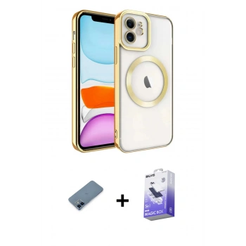 MARSİLYAN™- iPhone 12 Kılıf Nova Işık Özel Seri - Siyah Bilvis 5in1 5D Magic Hayalet Cam Ekran Koruyucu + Metal Kamera Lens Koruma Cam - MI