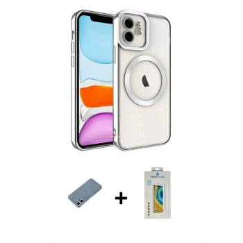 MARSİLYAN™- iPhone 12 Kılıf Nova Işık Özel Seri - Siyah Polymer Nano Ekran Koruyucu + Shine Kamera Lens Koruma Cam - GS