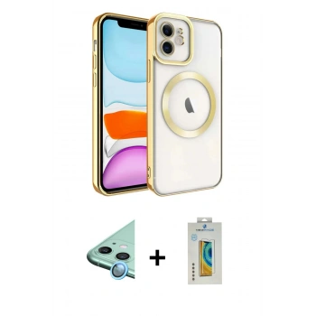 MARSİLYAN™- iPhone 12 Kılıf Nova Işık Özel Seri - Siyah Polymer Nano Ekran Koruyucu + Raze Metal Kamera Lens - MI