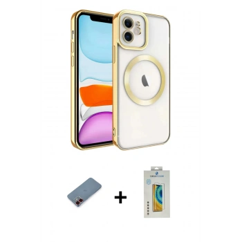 MARSİLYAN™- iPhone 12 Kılıf Nova Işık Özel Seri - Siyah Polymer Nano Ekran Koruyucu + Metal Kamera Lens Koruma Cam - KI
