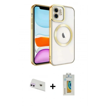 MARSİLYAN™- iPhone 12 Kılıf Nova Işık Özel Seri - Siyah Polymer Nano Ekran Koruyucu + Rainbow Kamera Lens Koruma Cam - MR