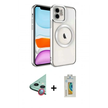 MARSİLYAN™- iPhone 12 Kılıf Nova Işık Özel Seri - Siyah Polymer Nano Ekran Koruyucu + Raze Metal Kamera Lens - KI