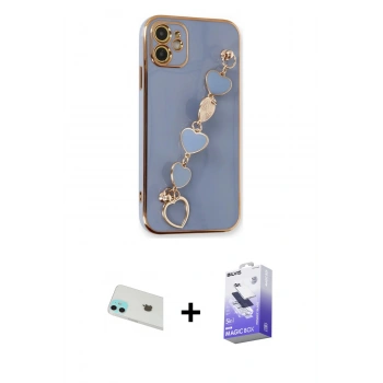 MARSİLYAN™- iPhone 12 Kılıf Nova Işık Prime - Siyah Bilvis 5in1 5D Magic Hayalet Cam Ekran Koruyucu + Rainbow Kamera Lens Koruma Cam - YL