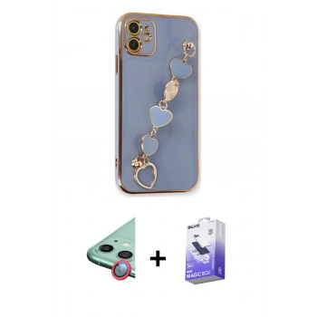 MARSİLYAN™- iPhone 12 Kılıf Nova Işık Prime - Siyah Bilvis 5in1 5D Magic Hayalet Cam Ekran Koruyucu + Raze Metal Kamera Lens - KI