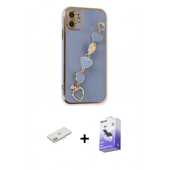 MARSİLYAN™- iPhone 12 Kılıf Nova Işık Prime - Siyah Bilvis 5in1 5D Magic Hayalet Cam Ekran Koruyucu + Renkli Kamera Lens Koruma Cam - PE