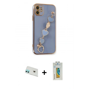 MARSİLYAN™- iPhone 12 Kılıf Nova Işık Prime - Siyah Polymer Nano Ekran Koruyucu + Rainbow Kamera Lens Koruma Cam - YL