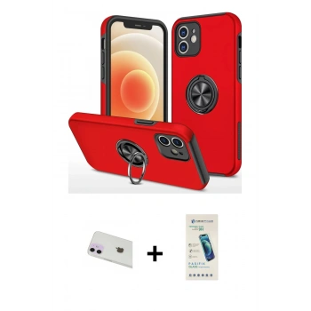 MARSİLYAN™- iPhone 12 Kılıf Odak Form Prime - Şeffaf Pasifik Cam Ekran Koruyucu + Rainbow Kamera Lens Koruma Cam - MR