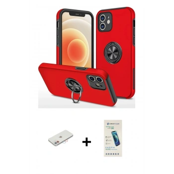 MARSİLYAN™- iPhone 12 Kılıf Odak Form Prime - Şeffaf Pasifik Cam Ekran Koruyucu + Renkli Kamera Lens Koruma Cam - PE