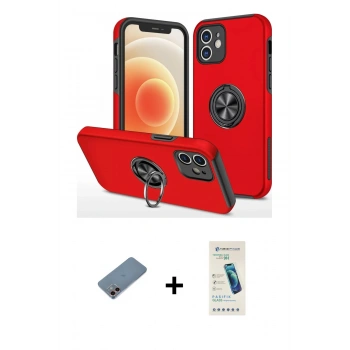 MARSİLYAN™- iPhone 12 Kılıf Odak Form Prime - Şeffaf Pasifik Cam Ekran Koruyucu + Shine Kamera Lens Koruma Cam - PE