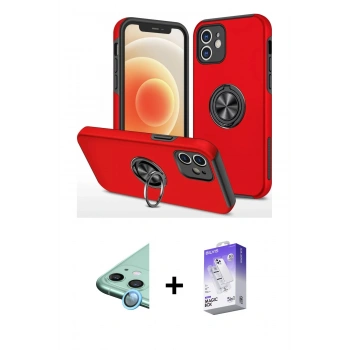 MARSİLYAN™- iPhone 12 Kılıf Odak Form Prime - Siyah Bilvis 5in1 3D Magic Cam Ekran Koruyucu + Raze Metal Kamera Lens - MI