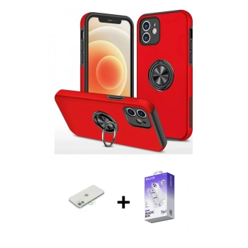 MARSİLYAN™- iPhone 12 Kılıf Odak Form Prime - Siyah Bilvis 5in1 3D Magic Cam Ekran Koruyucu + Renkli Kamera Lens Koruma Cam - SI