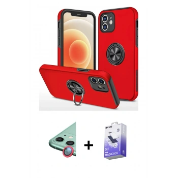 MARSİLYAN™- iPhone 12 Kılıf Odak Form Prime - Siyah Bilvis 5in1 5D Magic Hayalet Cam Ekran Koruyucu + Raze Metal Kamera Lens - KI