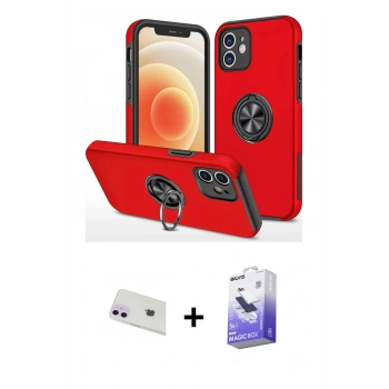 MARSİLYAN™- iPhone 12 Kılıf Odak Form Prime - Siyah Bilvis 5in1 5D Magic Hayalet Cam Ekran Koruyucu + Rainbow Kamera Lens Koruma Cam - MR