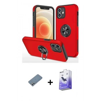 MARSİLYAN™- iPhone 12 Kılıf Odak Form Prime - Siyah Bilvis 5in1 5D Magic Hayalet Cam Ekran Koruyucu + Shine Kamera Lens Koruma Cam - GS