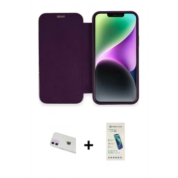 MARSİLYAN™- iPhone 12 Kılıf Siluet Minimal Serisi - Şeffaf Pasifik Cam Ekran Koruyucu + Rainbow Kamera Lens Koruma Cam - MR