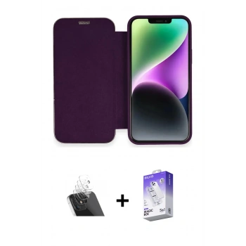MARSİLYAN™- iPhone 12 Kılıf Siluet Minimal Serisi - Siyah Bilvis 5in1 3D Magic Cam Ekran Koruyucu + Kamera Lens Koruma Cam - SF