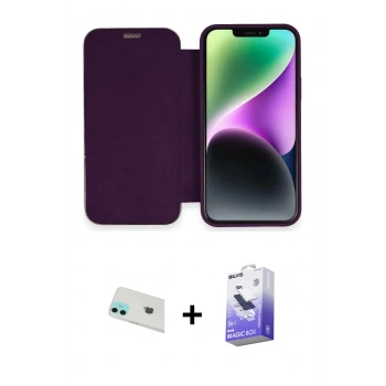 MARSİLYAN™- iPhone 12 Kılıf Siluet Minimal Serisi - Siyah Bilvis 5in1 5D Magic Hayalet Cam Ekran Koruyucu + Rainbow Kamera Lens Koruma Cam - YL