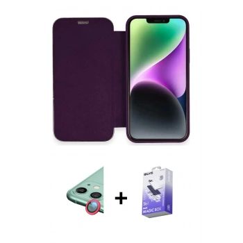 MARSİLYAN™- iPhone 12 Kılıf Siluet Minimal Serisi - Siyah Bilvis 5in1 5D Magic Hayalet Cam Ekran Koruyucu + Raze Metal Kamera Lens - KI
