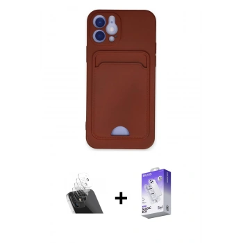 MARSİLYAN™- iPhone 12 Kılıf Vadi Çizgi Prime - Siyah Bilvis 5in1 3D Magic Cam Ekran Koruyucu + Kamera Lens Koruma Cam - SF