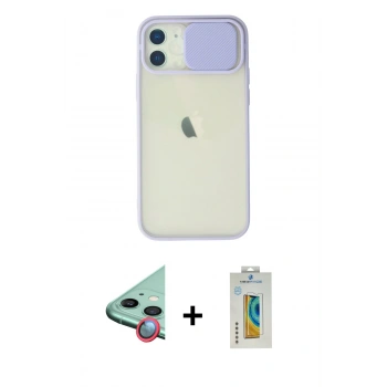 MARSİLYAN™- iPhone 12 Kılıf Vadi Çizgi - Siyah Polymer Nano Ekran Koruyucu + Raze Metal Kamera Lens - KI