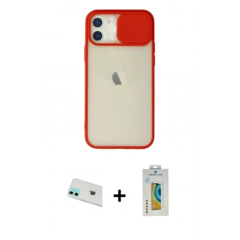 MARSİLYAN™- iPhone 12 Kılıf Vadi Çizgi - Siyah Polymer Nano Ekran Koruyucu + Rainbow Kamera Lens Koruma Cam - YL